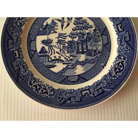 Homer Laughlin Blue Willow USA Flow Blue Dinner Plate Vintage Oriental C58N8 Vtg - Picture 9 of 12